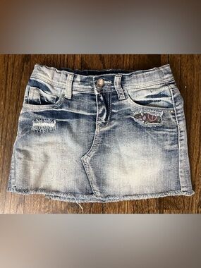 Imperial Star Faded Blue Distressed Denim Mini Skirt